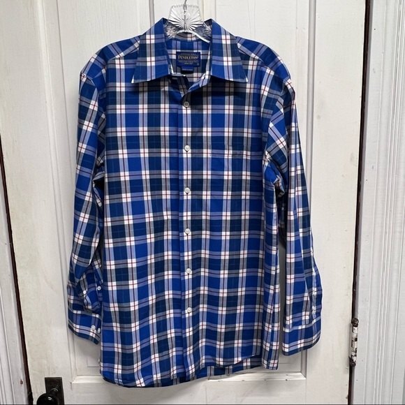 Pendleton classic button down plaid shirt men's large has button down collar - Picture 1 of 4